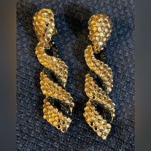 Vintage Bellini by Formart Clip on Earrings Bronze & Black Rhinestones Goldtone